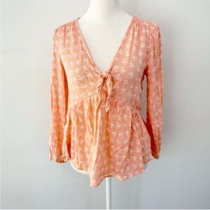 Lucky Brand Women Malia Babydoll Peplum Long Sleeve Top Small Boho Y2K Casual